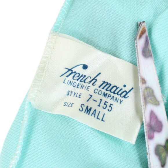 Vintage French Maid Nightgown Aqua Blue Small Full Length Short Sleeves SW52 - Picture 11 of 13